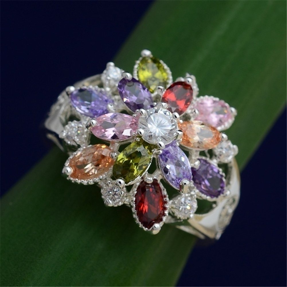 Women Multicolor Cubic Zirconia Inlaid Ring Wedding Engagement Jewelry Gift Image 3