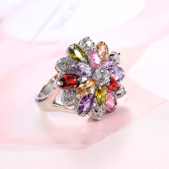 Women Multicolor Cubic Zirconia Inlaid Ring Wedding Engagement Jewelry Gift Image 4