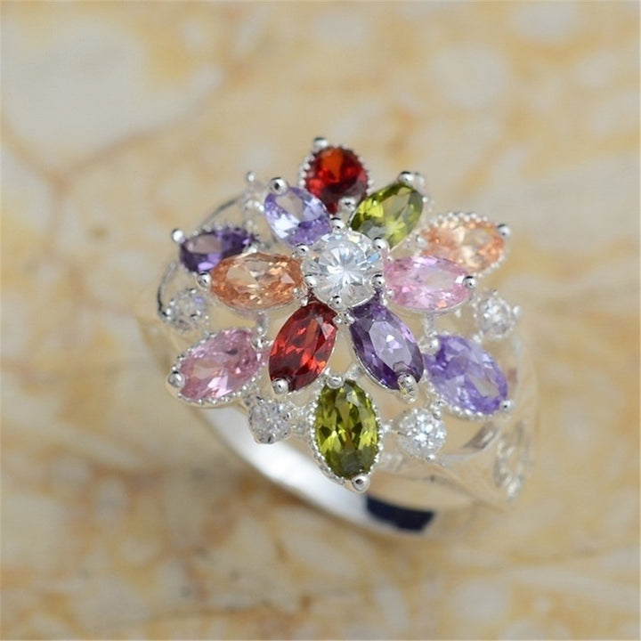 Women Multicolor Cubic Zirconia Inlaid Ring Wedding Engagement Jewelry Gift Image 4