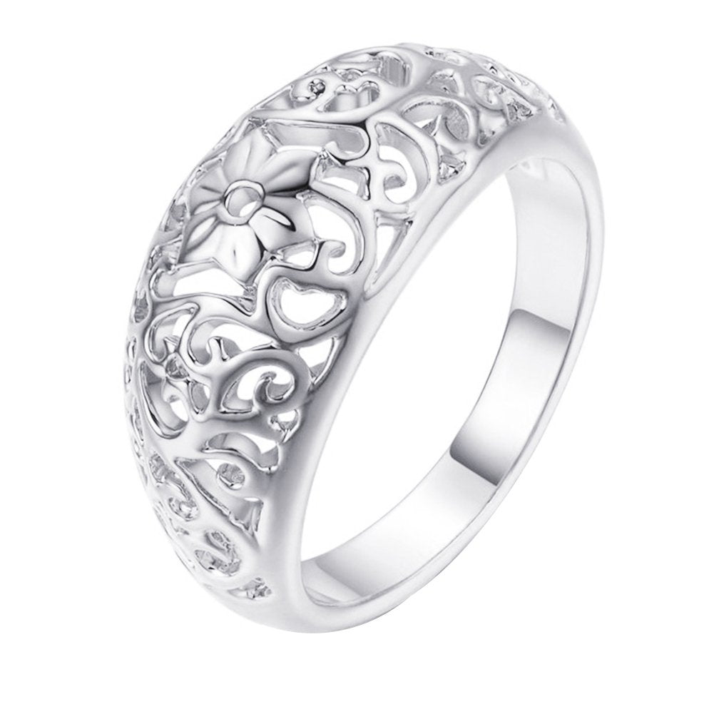 Fashion Women Hollow Flower Band Handmade Finger Ring Engagement Jewelry Deor Image 1