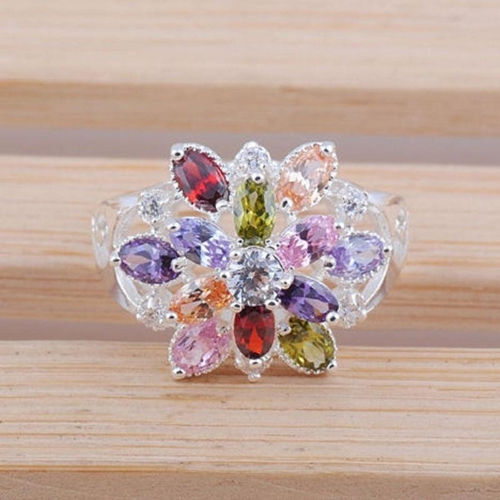 Women Multicolor Cubic Zirconia Inlaid Ring Wedding Engagement Jewelry Gift Image 7