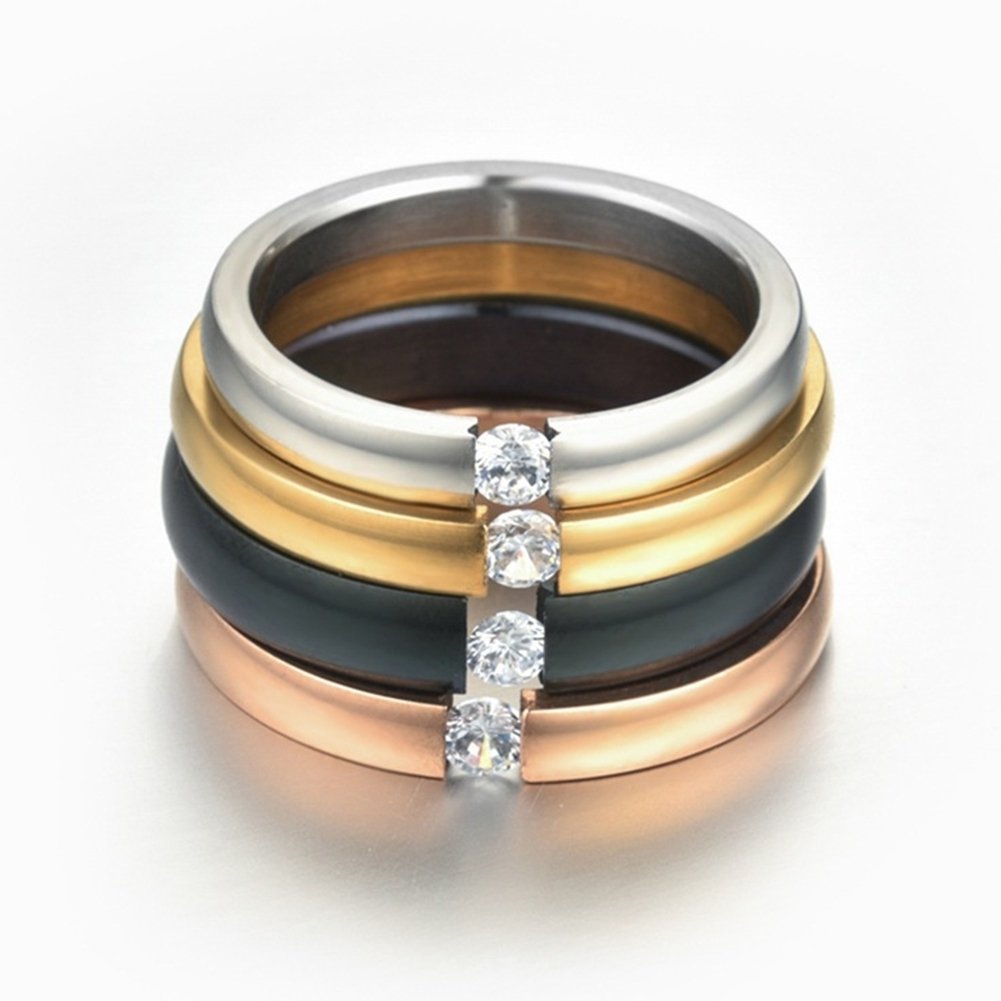 Unisex Fashion Cubic Zirconia Stainless Steel Couple Wedding Finger Ring Jewelry Image 6