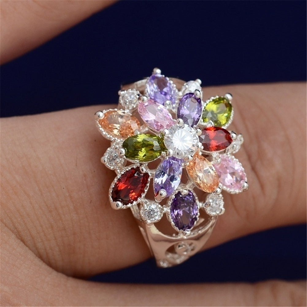 Women Multicolor Cubic Zirconia Inlaid Ring Wedding Engagement Jewelry Gift Image 8