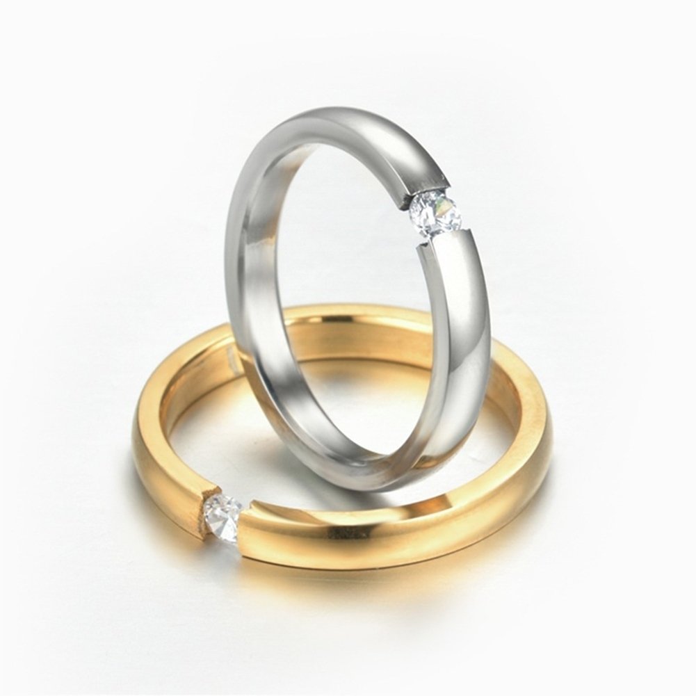Unisex Fashion Cubic Zirconia Stainless Steel Couple Wedding Finger Ring Jewelry Image 10