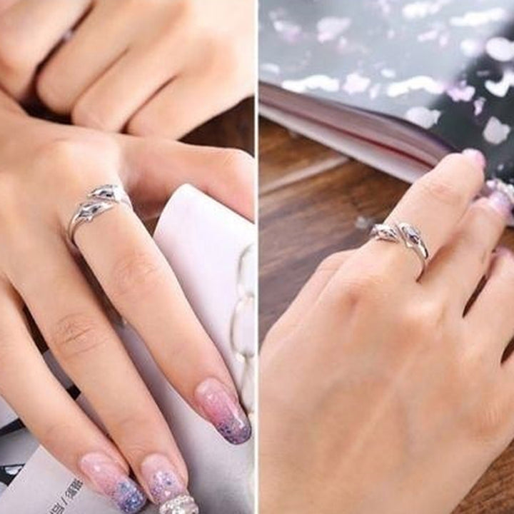 Fashion Women Silver Plated Double Dolphin Opening Adjustable Finger Ring Gift Image 4