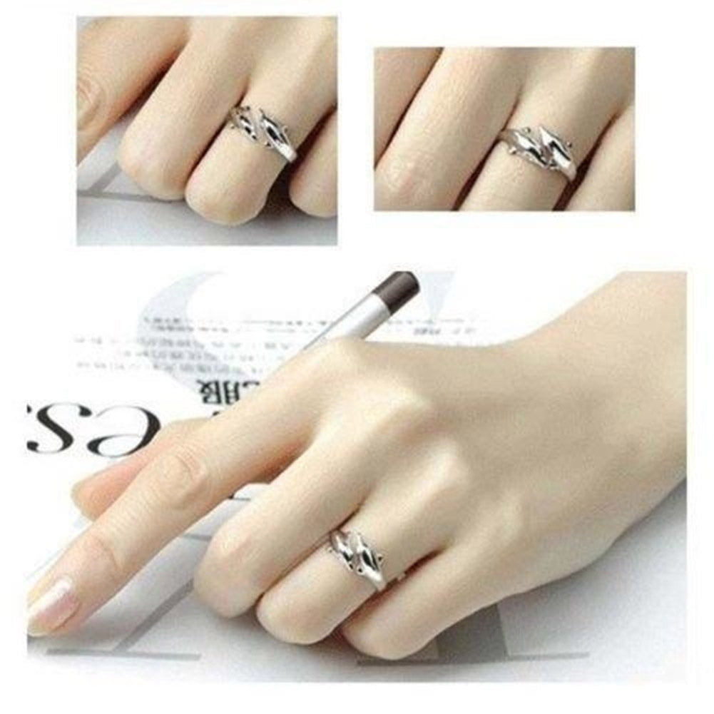 Fashion Women Silver Plated Double Dolphin Opening Adjustable Finger Ring Gift Image 8