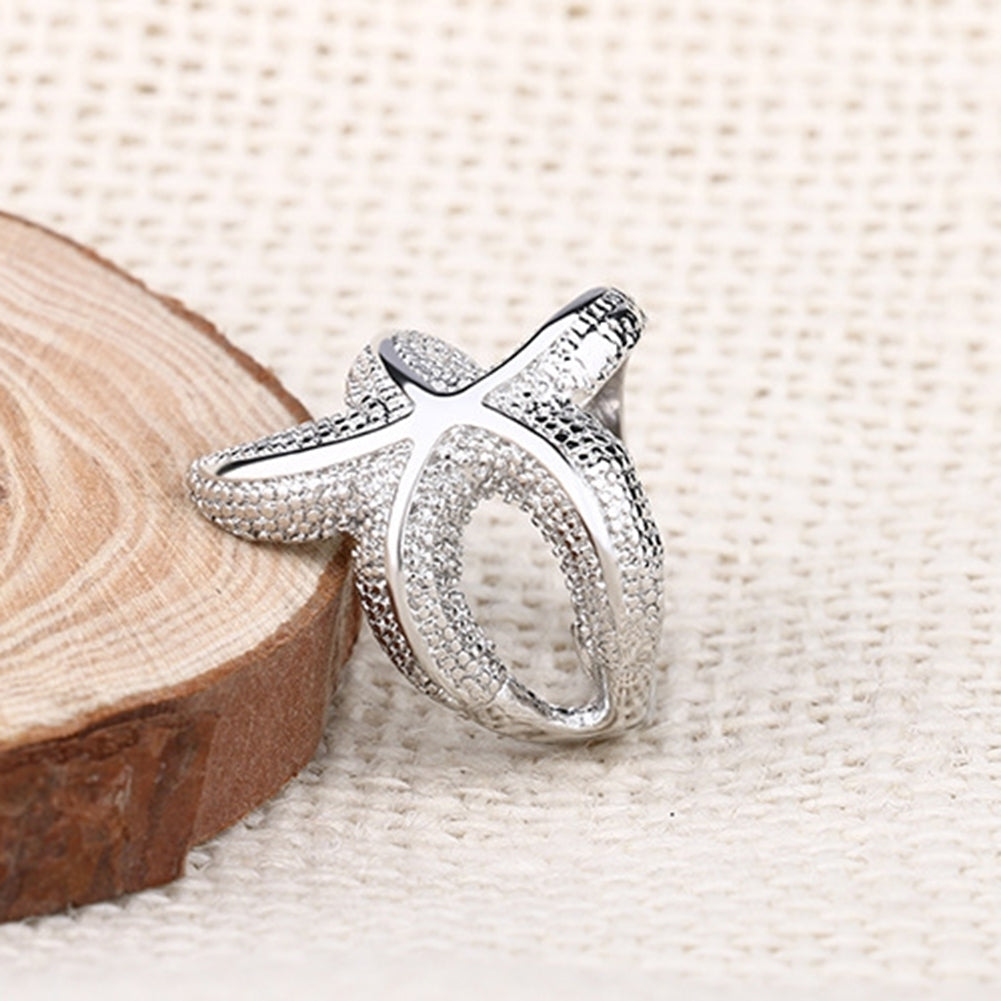 Fashion Women Silver Plated Starfish Finger Ring Party Jewelry Birthday Gift Image 2