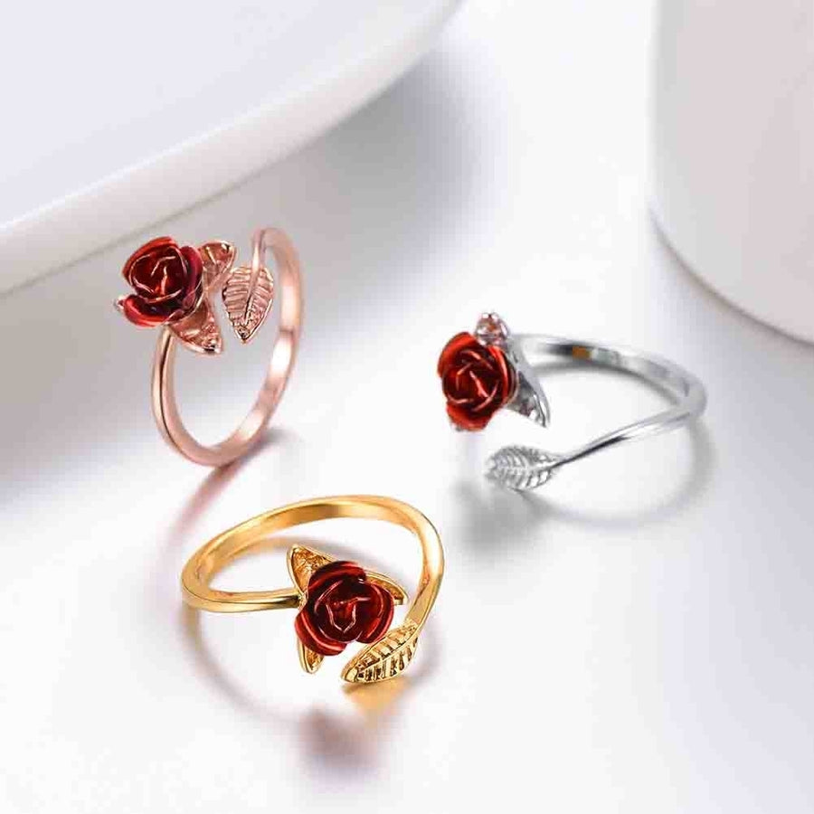 Women Rose Flower Open Finger Ring Adjustable Wedding Engagement Jewelry Gift Image 1