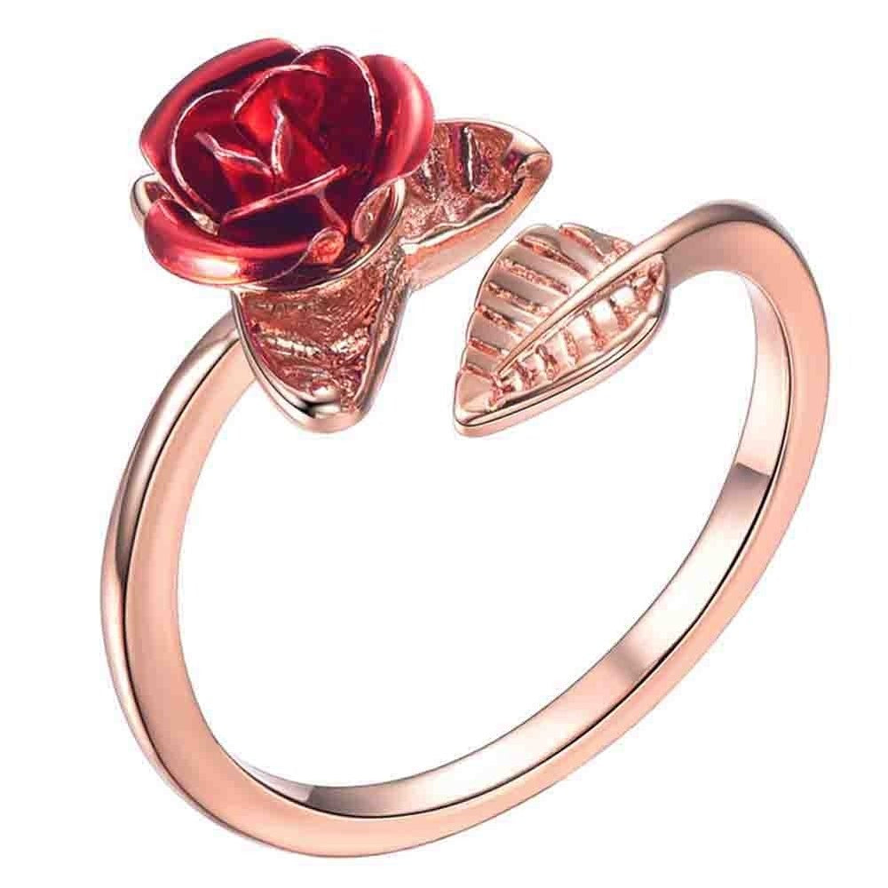 Women Rose Flower Open Finger Ring Adjustable Wedding Engagement Jewelry Gift Image 2