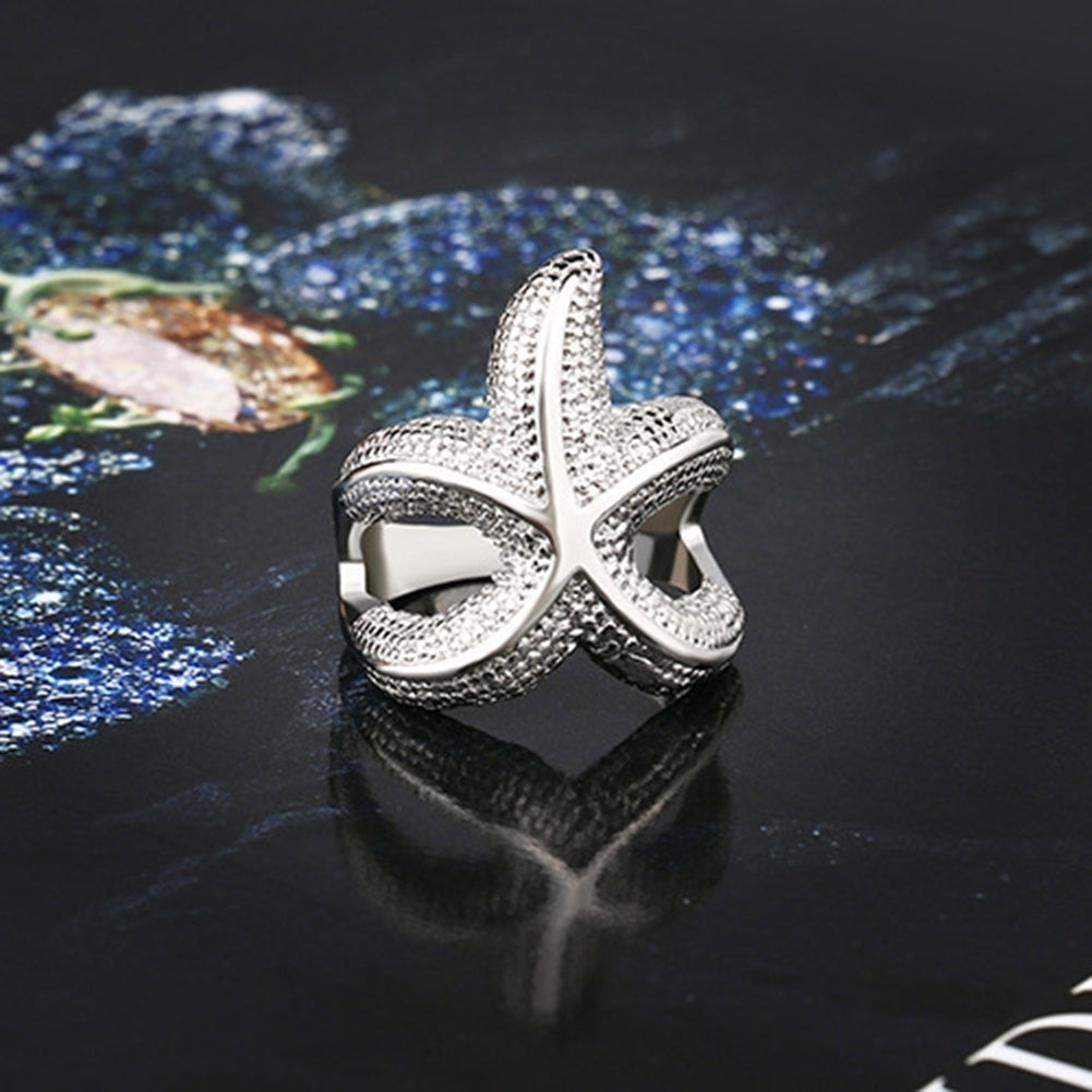 Fashion Women Silver Plated Starfish Finger Ring Party Jewelry Birthday Gift Image 4