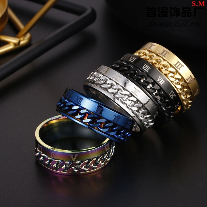 Unisex Fashion Titanium Steel Roman Numerals Twist Chain Ring Party Jewelry Gift Image 4