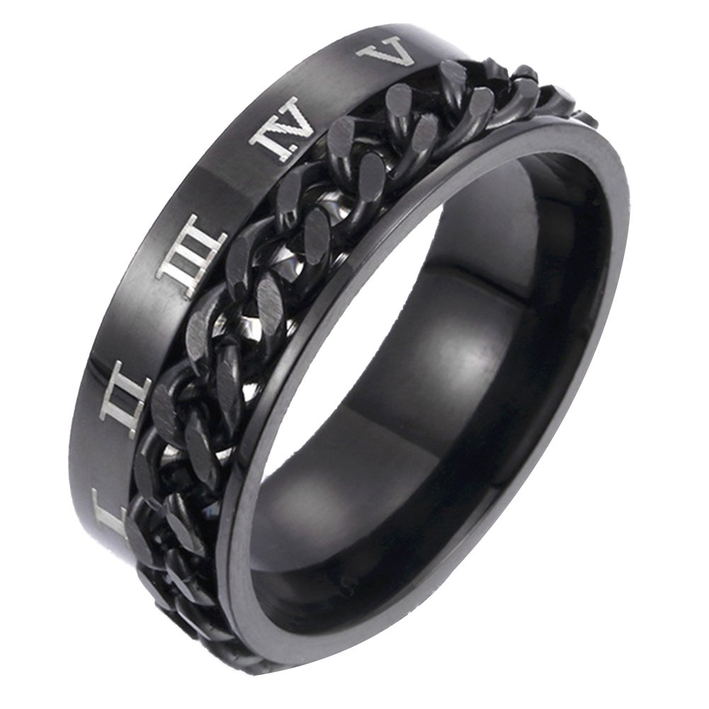 Unisex Fashion Titanium Steel Roman Numerals Twist Chain Ring Party Jewelry Gift Image 6