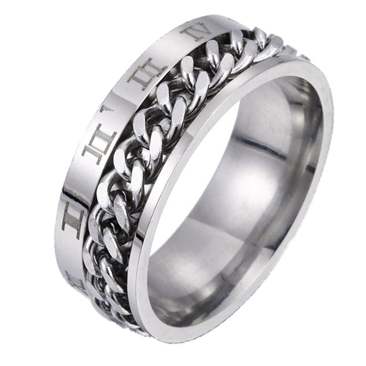 Unisex Fashion Titanium Steel Roman Numerals Twist Chain Ring Party Jewelry Gift Image 1