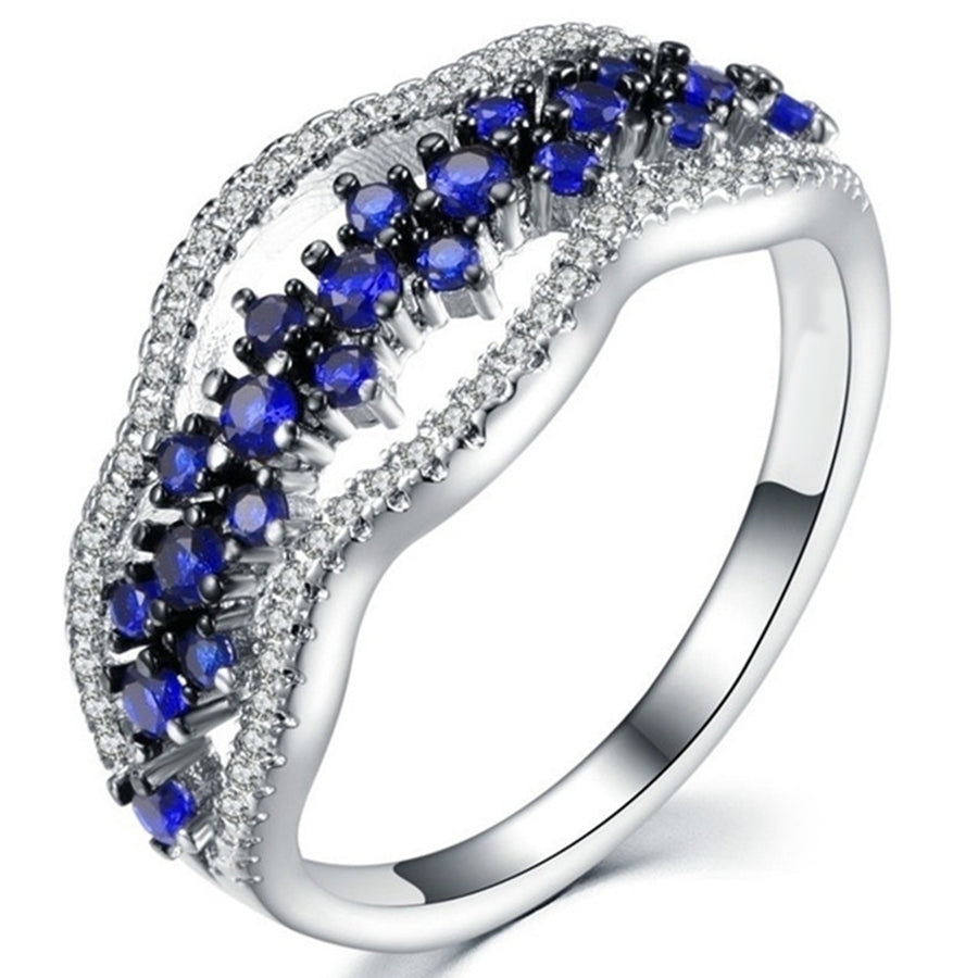 Women Faux Sapphire Inlaid Hollow Band Finger Ring Wedding Proposal Jewelry Gift Image 1