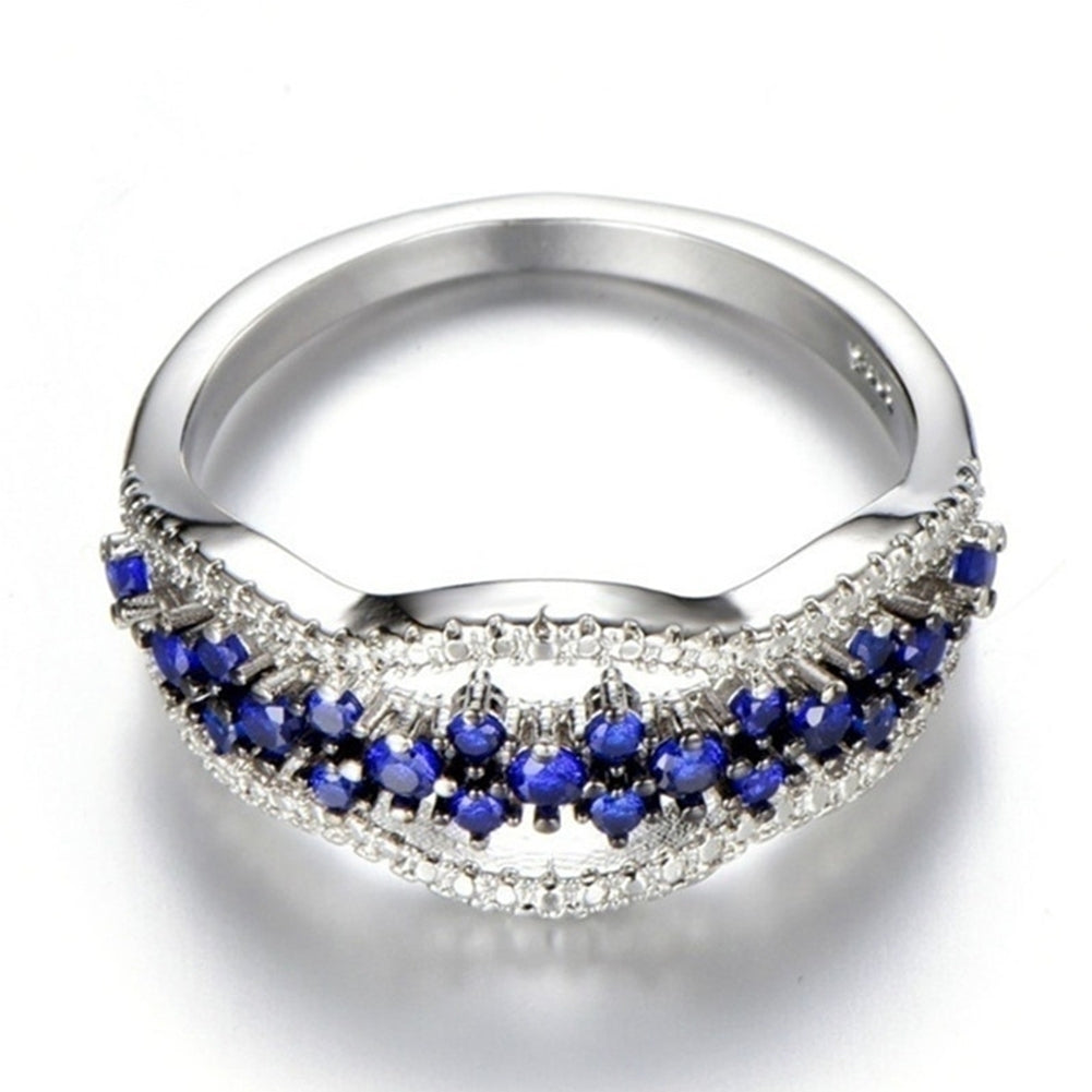 Women Faux Sapphire Inlaid Hollow Band Finger Ring Wedding Proposal Jewelry Gift Image 2