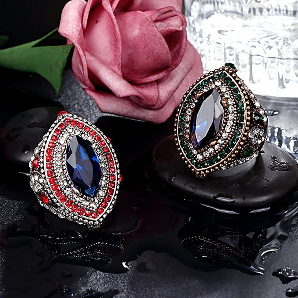 Luxury Marquise Cut Colorful Rhinestone Inlaid Women Finger Ring Party Jewelry Image 2