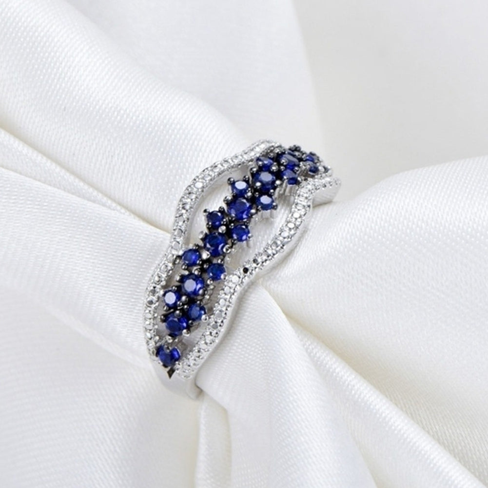 Women Faux Sapphire Inlaid Hollow Band Finger Ring Wedding Proposal Jewelry Gift Image 3