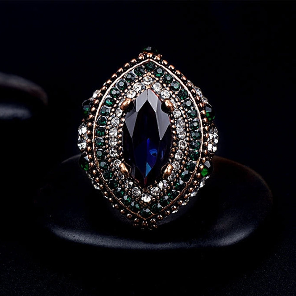 Luxury Marquise Cut Colorful Rhinestone Inlaid Women Finger Ring Party Jewelry Image 3