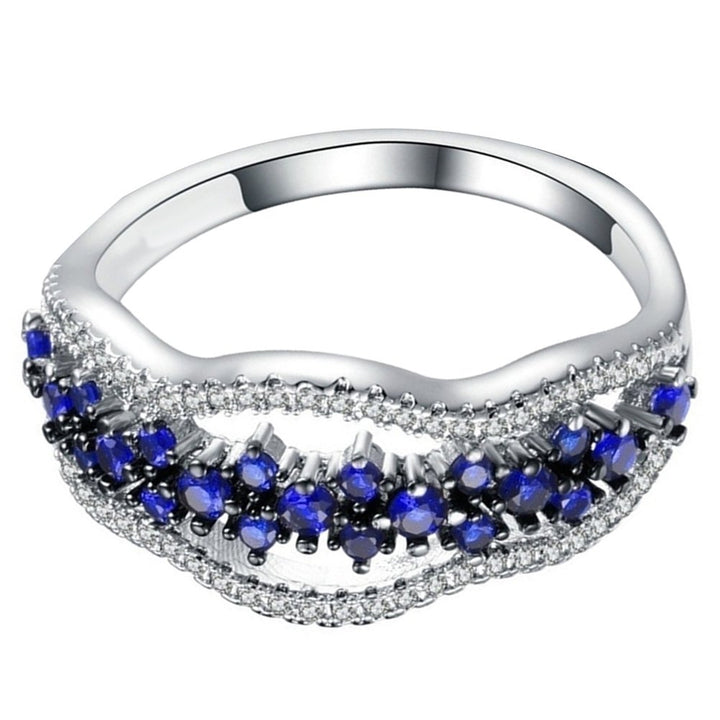 Women Faux Sapphire Inlaid Hollow Band Finger Ring Wedding Proposal Jewelry Gift Image 4