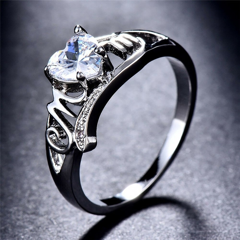 MOM Fashion Heart Cubic Zirconia Inlaid Finger Ring Jewelry Mothers Day Gift Image 7