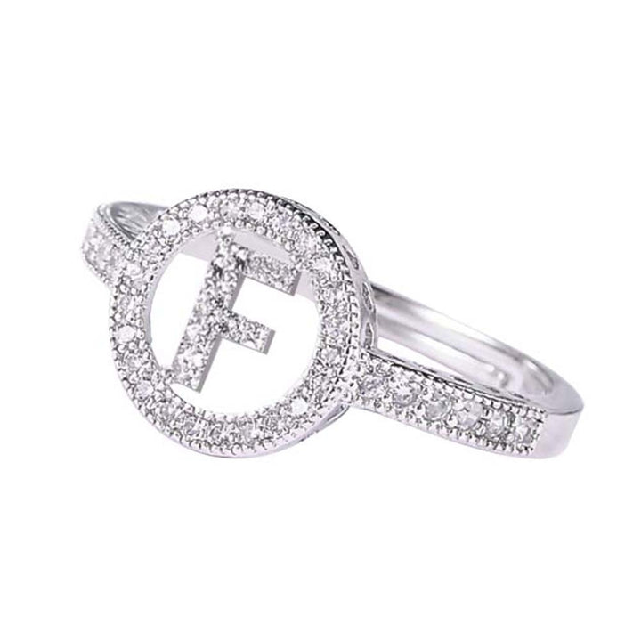 Women Cubic Zirconia Inlaid English Letters Hollow Open Finger Ring Jewelry Gift Image 3