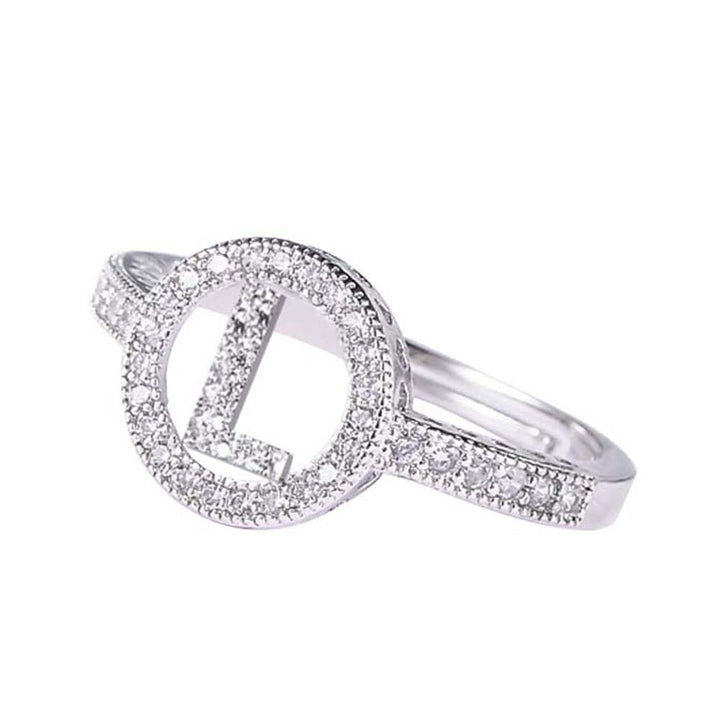 Women Cubic Zirconia Inlaid English Letters Hollow Open Finger Ring Jewelry Gift Image 4