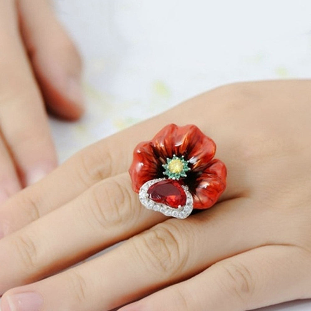 Wedding Party Fashion Flower Heart Shape Faux Ruby Finger Ring Bridal Jewelry Image 2