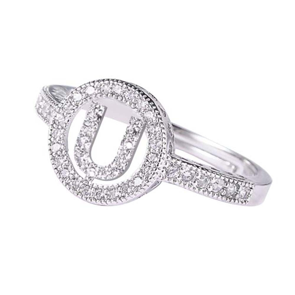 Women Cubic Zirconia Inlaid English Letters Hollow Open Finger Ring Jewelry Gift Image 7