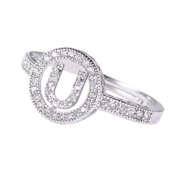 Women Cubic Zirconia Inlaid English Letters Hollow Open Finger Ring Jewelry Gift Image 7