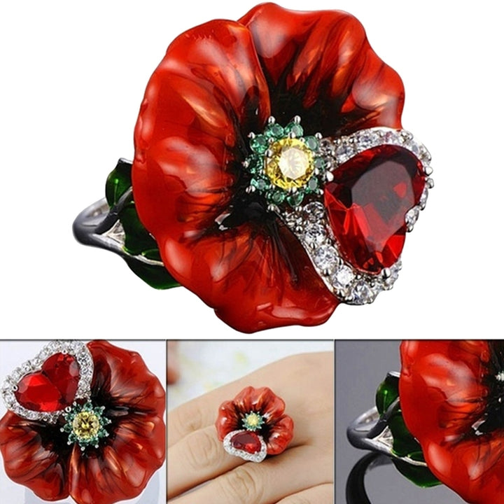 Wedding Party Fashion Flower Heart Shape Faux Ruby Finger Ring Bridal Jewelry Image 4