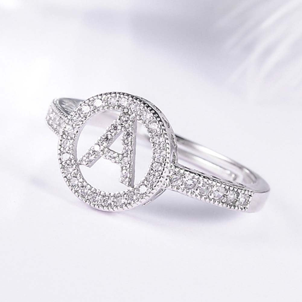 Women Cubic Zirconia Inlaid English Letters Hollow Open Finger Ring Jewelry Gift Image 11