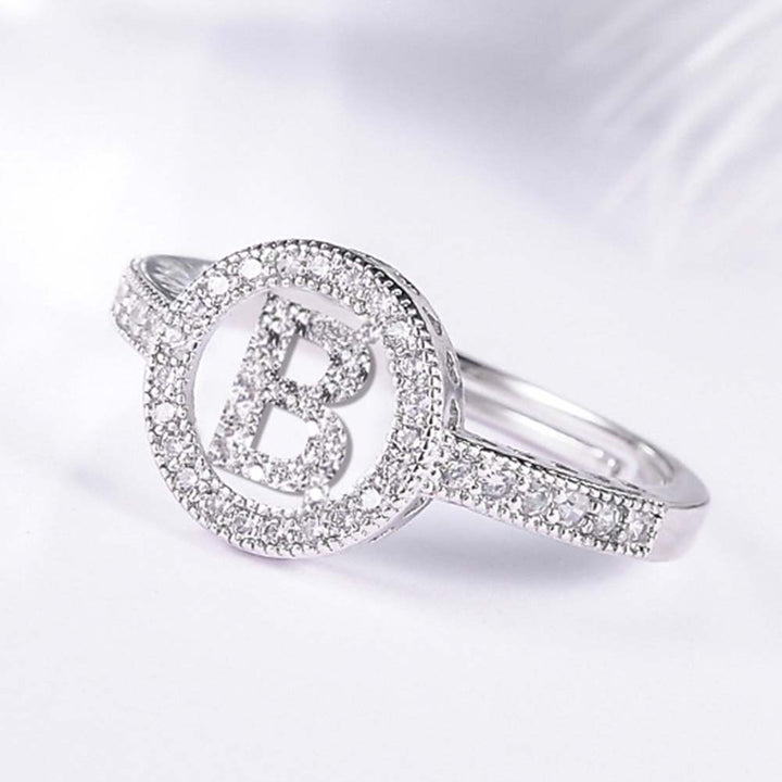 Women Cubic Zirconia Inlaid English Letters Hollow Open Finger Ring Jewelry Gift Image 12