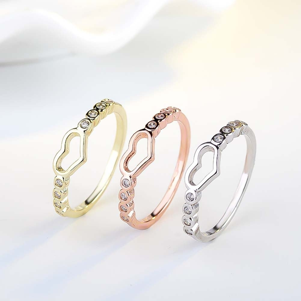 Women Hollow Heart Rhinestone Inlaid Finger Ring Wedding Party Jewelry Gift Image 1