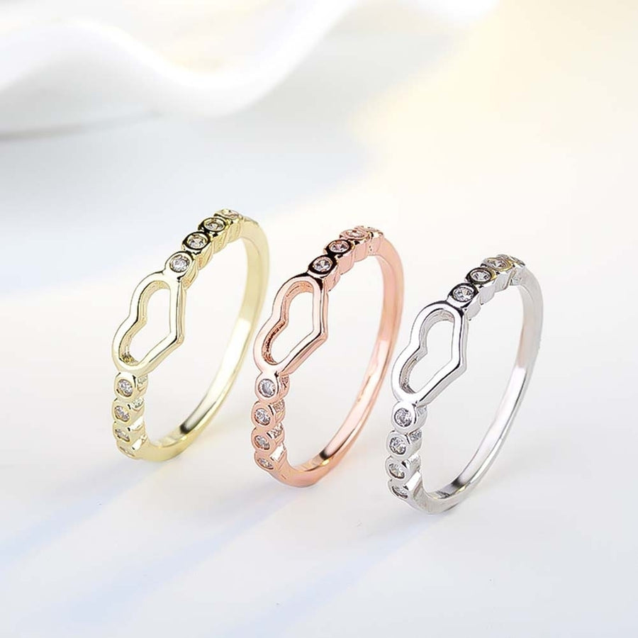 Women Hollow Heart Rhinestone Inlaid Finger Ring Wedding Party Jewelry Gift Image 1