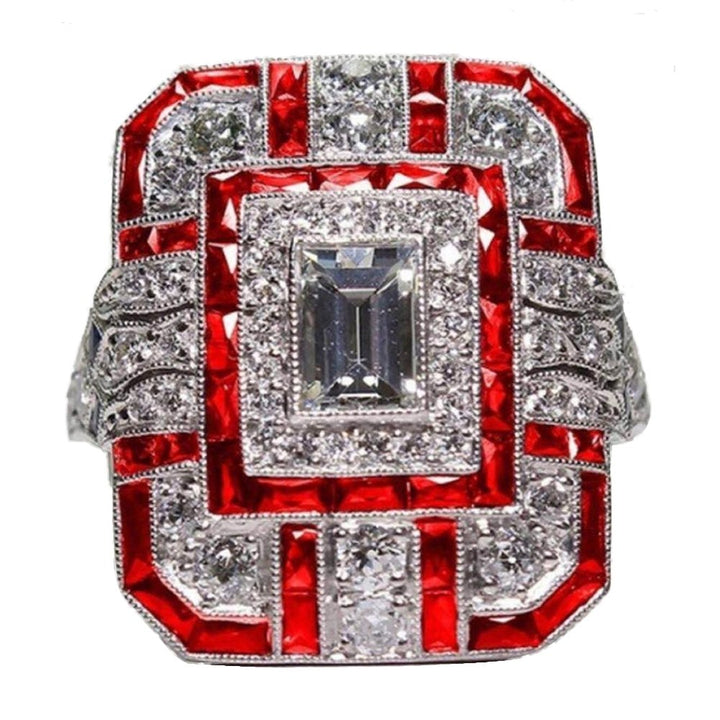 Wedding Engagement Women Retro Cubic Zirconia Inlaid Square Finger Ring Jewelry Image 3