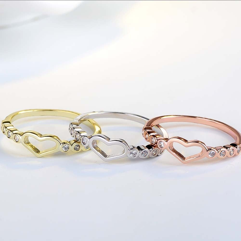 Women Hollow Heart Rhinestone Inlaid Finger Ring Wedding Party Jewelry Gift Image 4