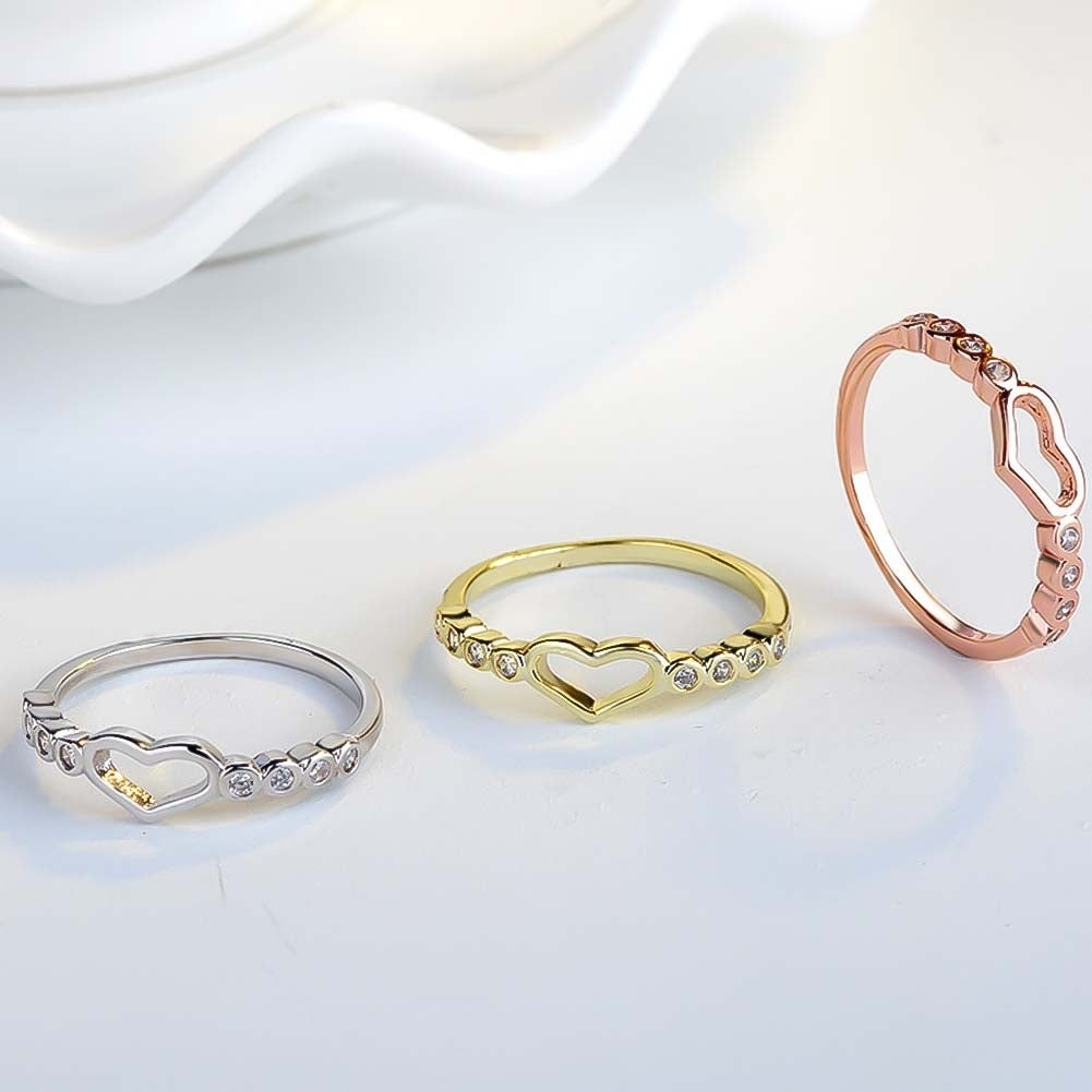 Women Hollow Heart Rhinestone Inlaid Finger Ring Wedding Party Jewelry Gift Image 6