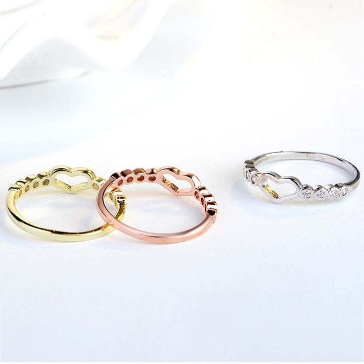 Women Hollow Heart Rhinestone Inlaid Finger Ring Wedding Party Jewelry Gift Image 7