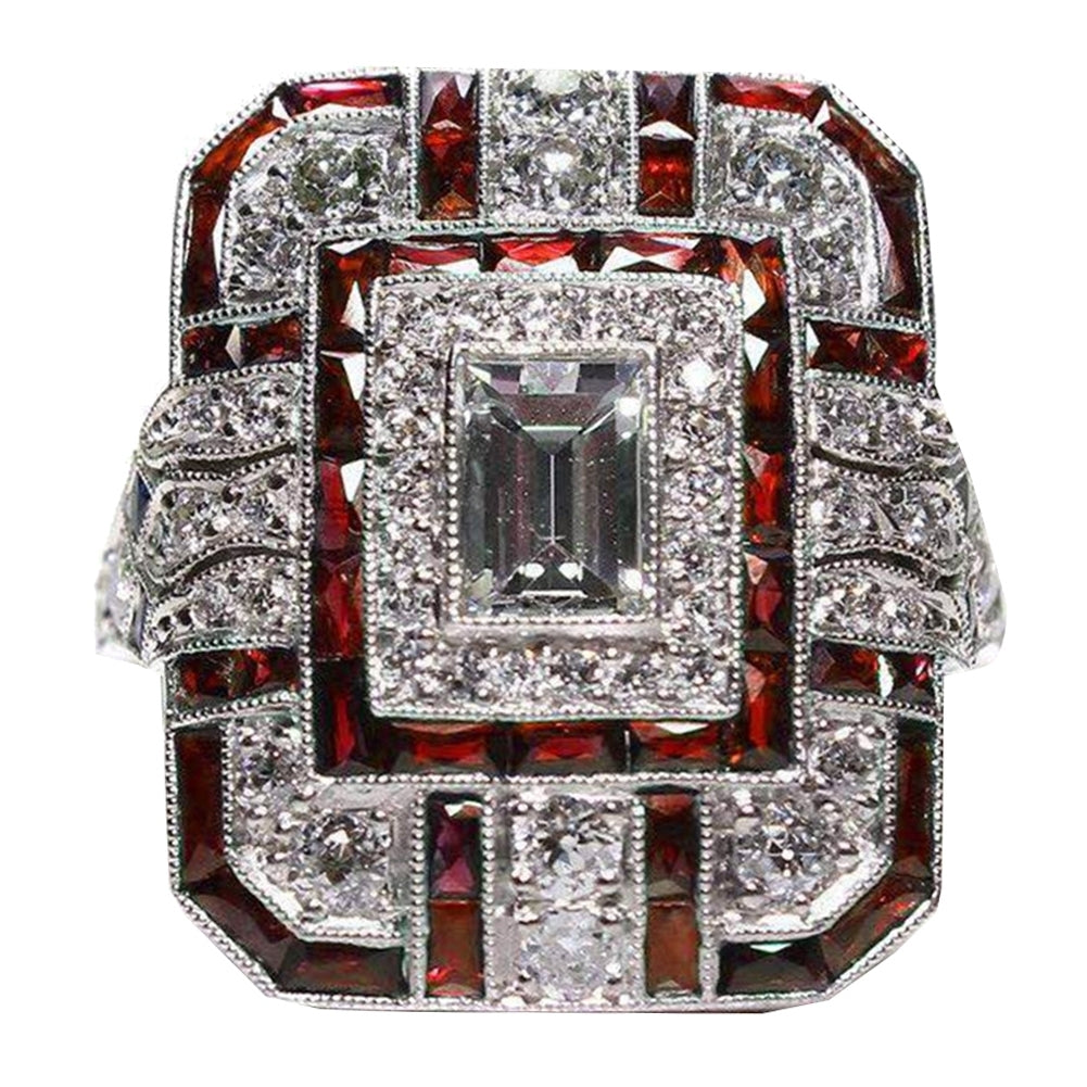 Wedding Engagement Women Retro Cubic Zirconia Inlaid Square Finger Ring Jewelry Image 6