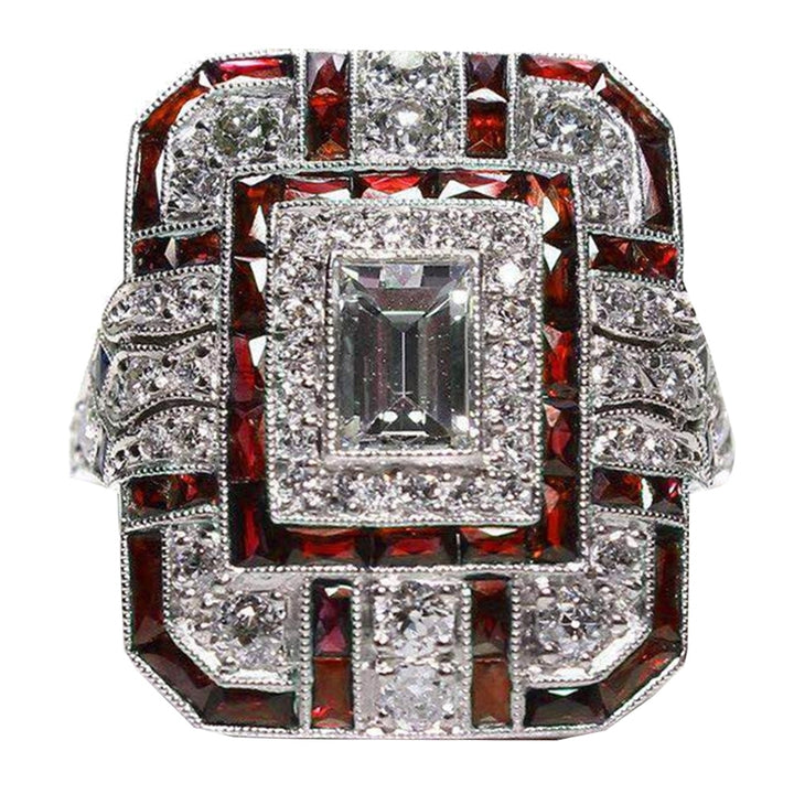 Wedding Engagement Women Retro Cubic Zirconia Inlaid Square Finger Ring Jewelry Image 6