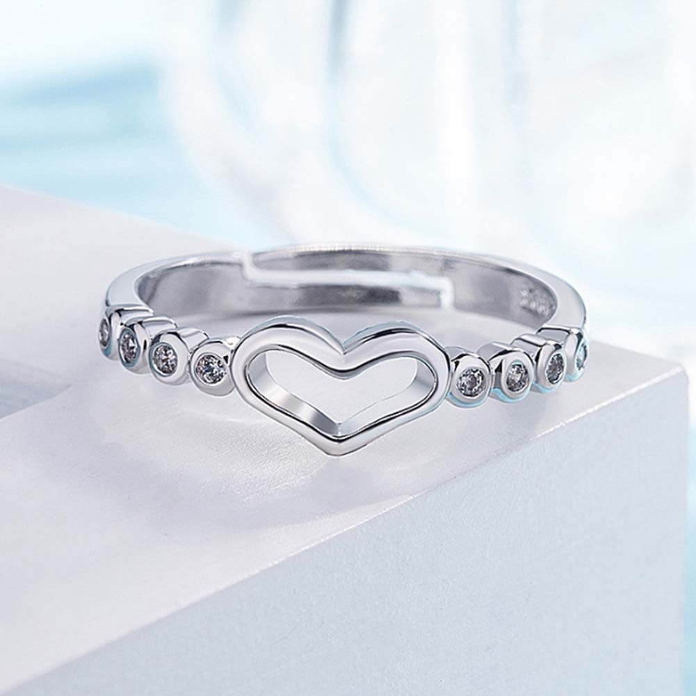 Women Hollow Heart Rhinestone Inlaid Finger Ring Wedding Party Jewelry Gift Image 10