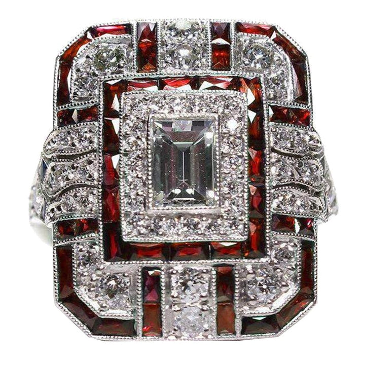 Wedding Engagement Women Retro Cubic Zirconia Inlaid Square Finger Ring Jewelry Image 9