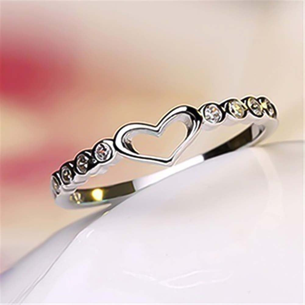 Women Hollow Heart Rhinestone Inlaid Finger Ring Wedding Party Jewelry Gift Image 12