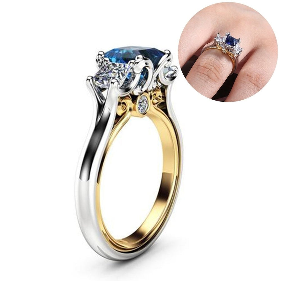 Women Square Faux Sapphire Inlaid Finger Ring Wedding Proposal Jewelry Gift Image 1