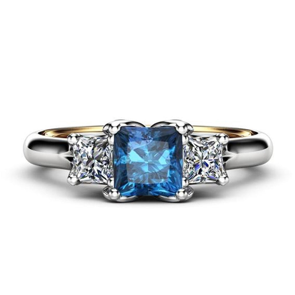 Women Square Faux Sapphire Inlaid Finger Ring Wedding Proposal Jewelry Gift Image 4