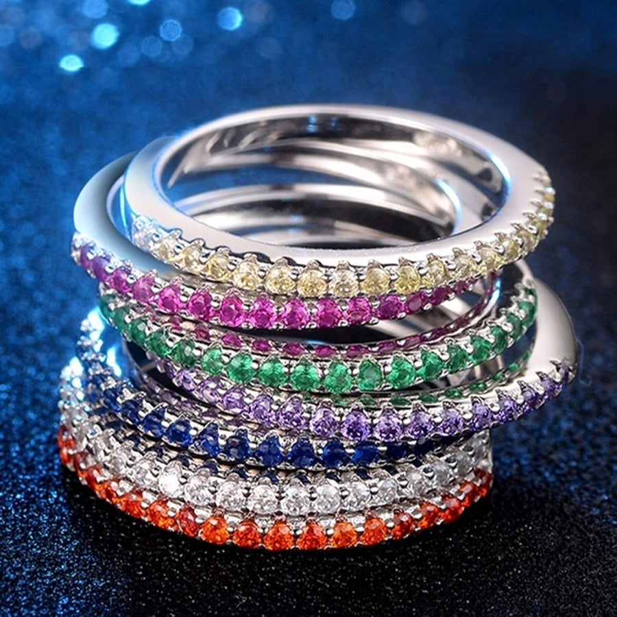 Sweet Women Rainbow Color Rhinestone Inlaid Finger Ring Wedding Jewelry Gift Image 1