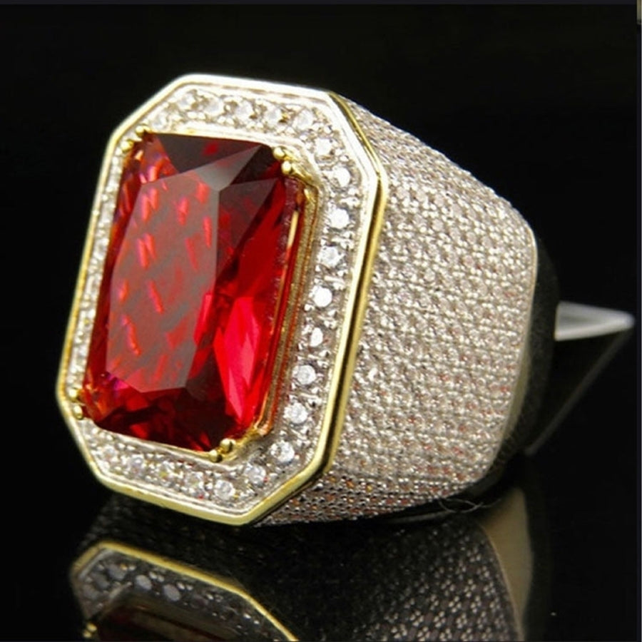 Punk Men Square Shape Faux Ruby Sapphire Inlaid Finger Ring Party Jewelry Gift Image 1