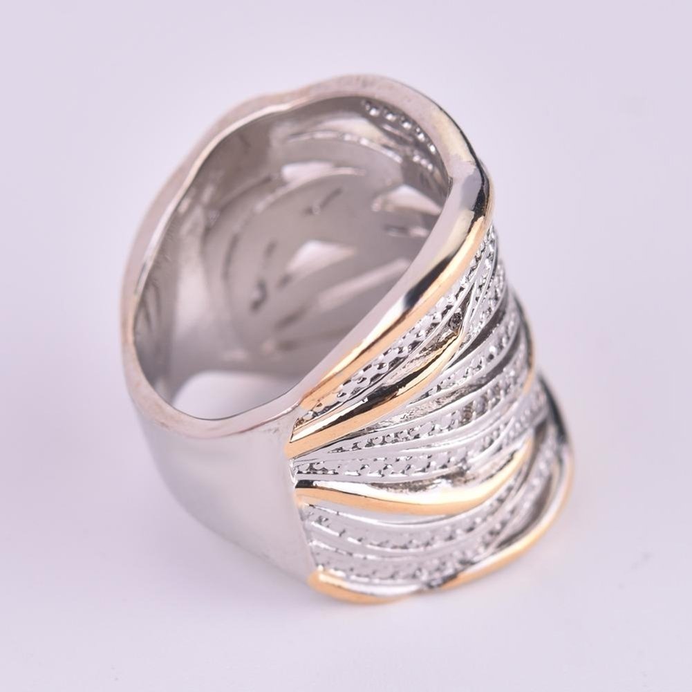 Lady Two Tone Rhinestone Inlaid Crossover Multi-layer Finger Ring Party Jewelry Image 3