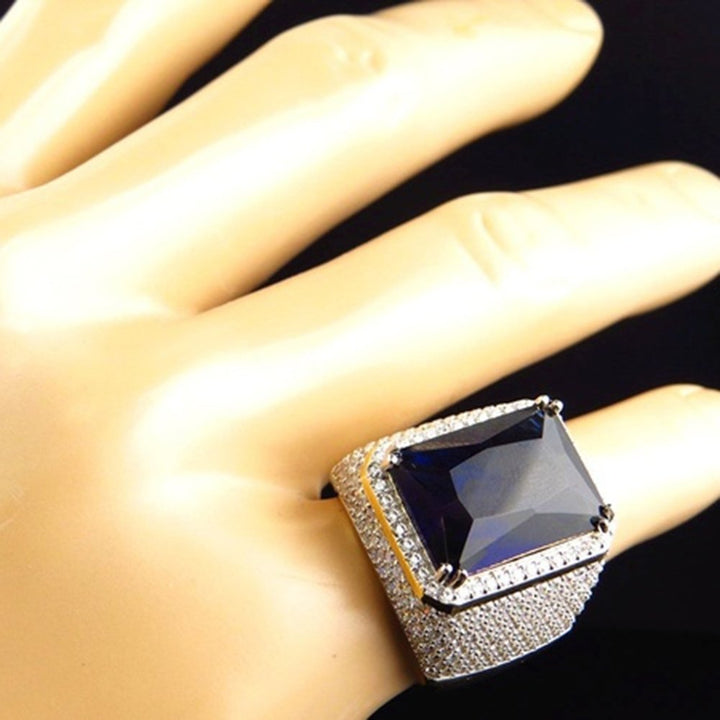 Punk Men Square Shape Faux Ruby Sapphire Inlaid Finger Ring Party Jewelry Gift Image 8