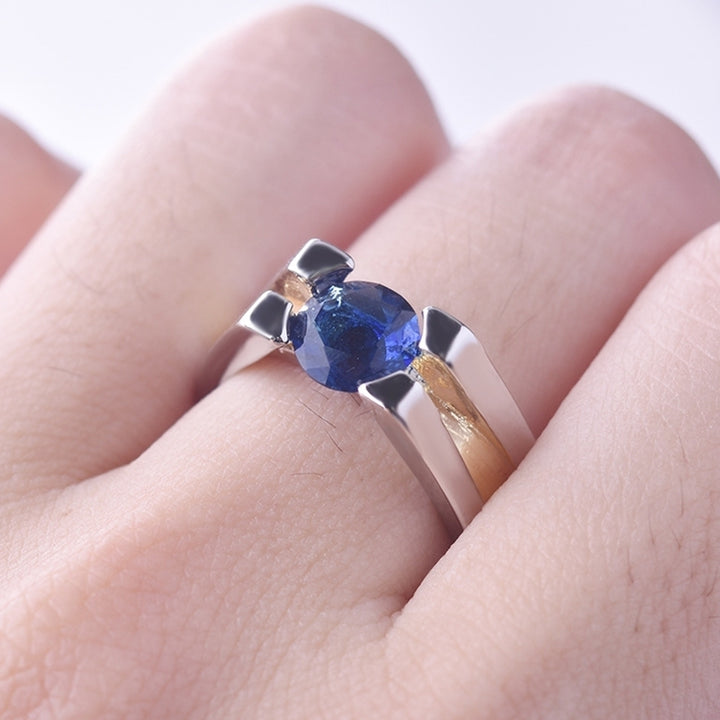 Women Faux Sapphire Inlaid Geometric Finger Ring Wedding Proposal Jewelry Gift Image 3